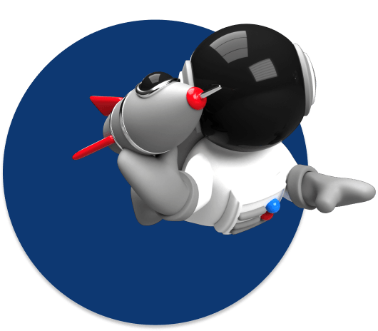 Astronauta em cima de um foguete com celular no site do Juca