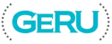 GERU logo in turquoise text with a black circular border surrounding it.”,