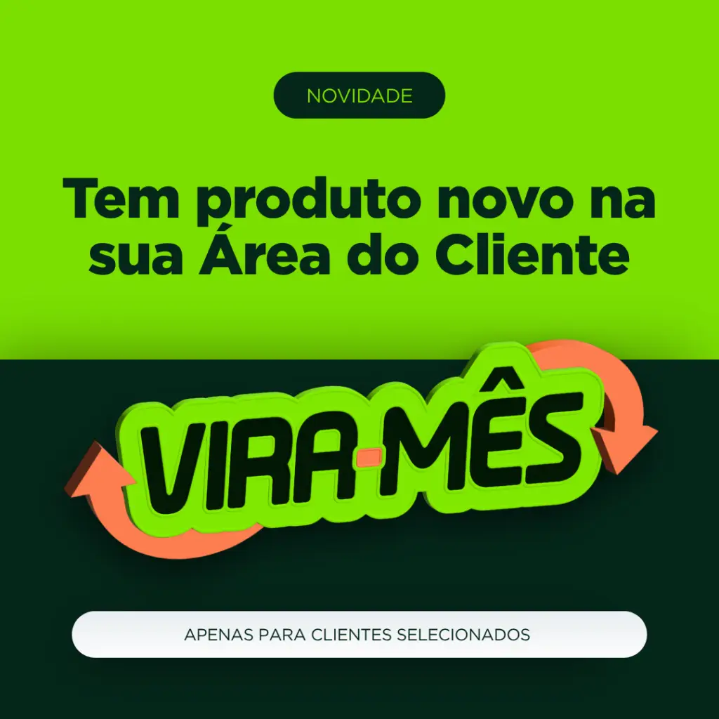 Banner verde: novo produto na Área do Cliente, logo Virames com setas laranja e botão 'Apenas para clientes selecionados'