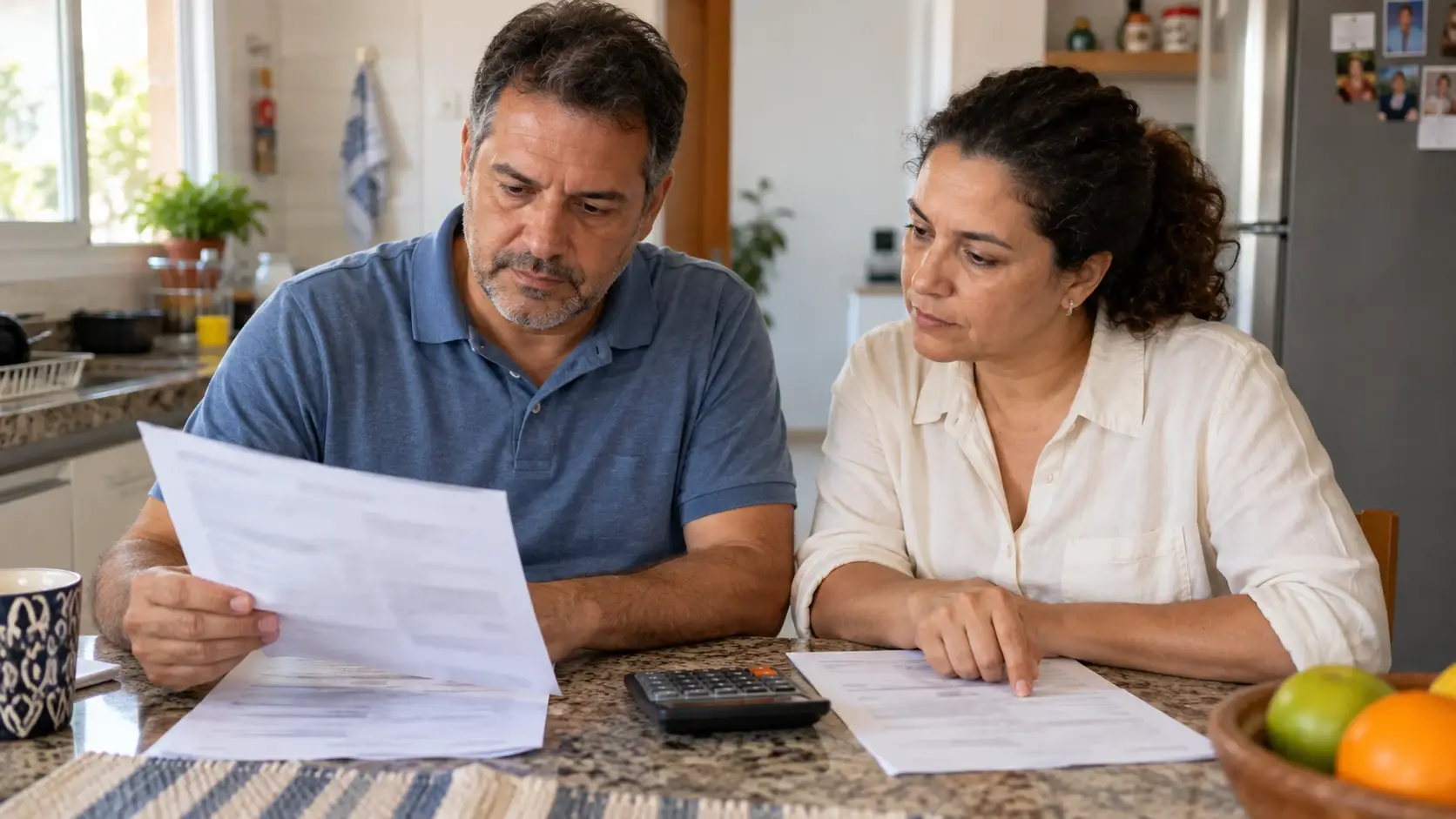 Casal compara documentos e calcula custos antes de contratar uma antecipação.