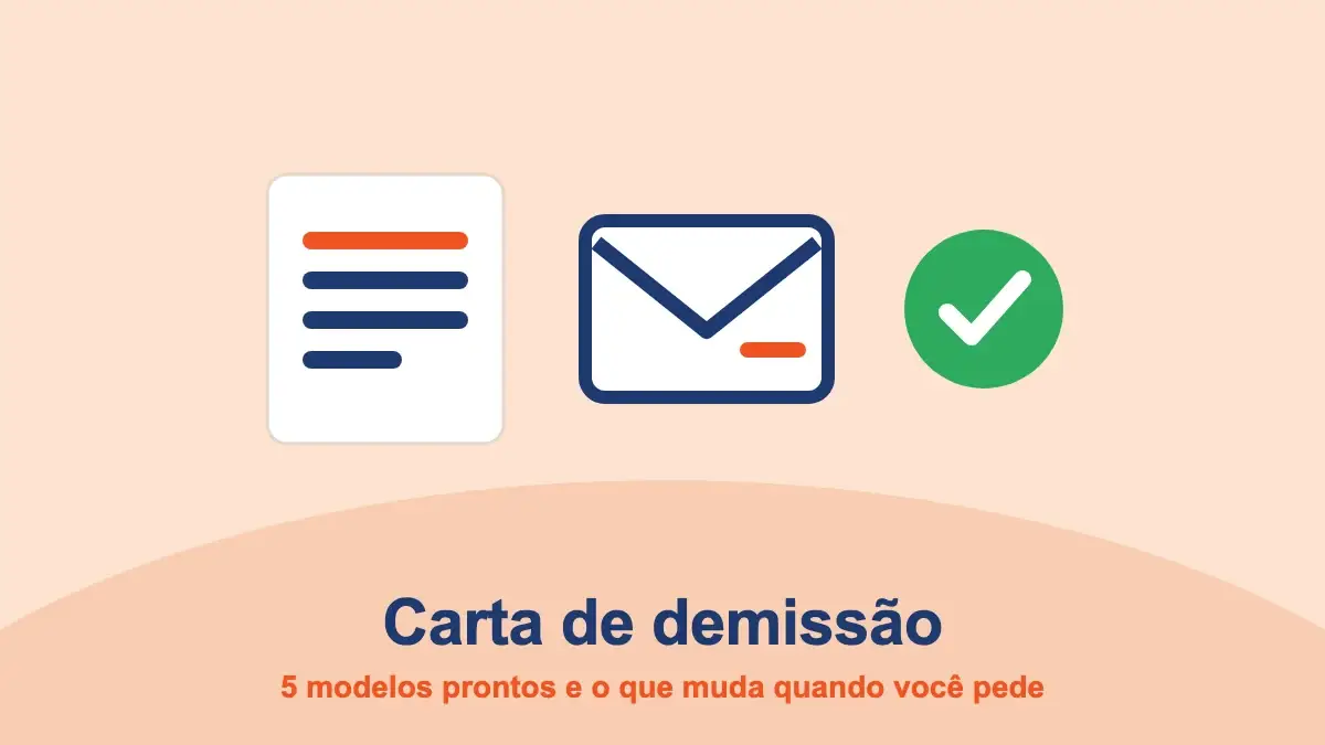 Documento, envelope e sinal de aprovado: carta de demissão com modelos prontos