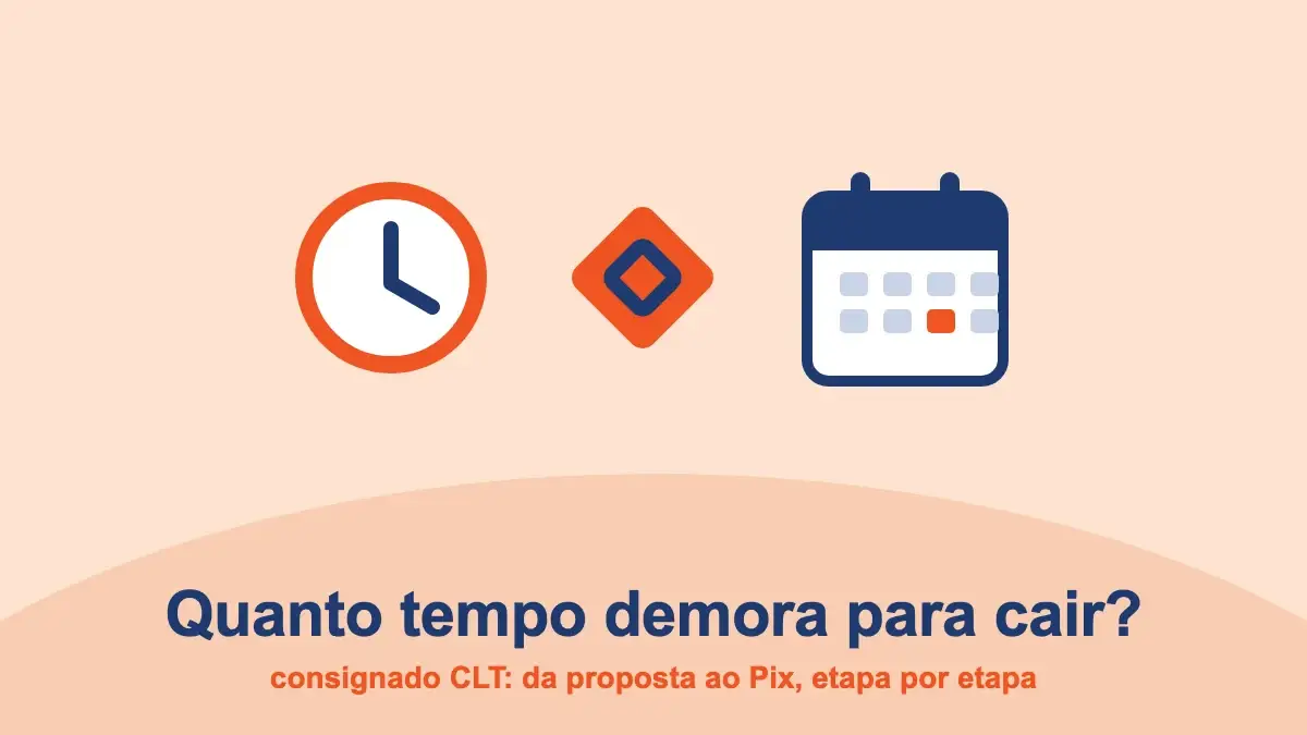 Relógio, símbolo do Pix e calendário: quanto tempo demora o consignado CLT para cair na conta