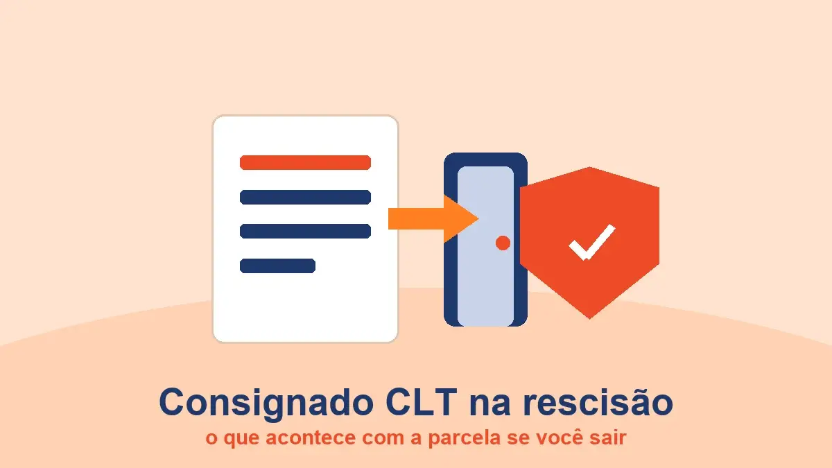 Contrato, porta de saída e escudo com sinal de aprovado: consignado CLT na rescisão do contrato