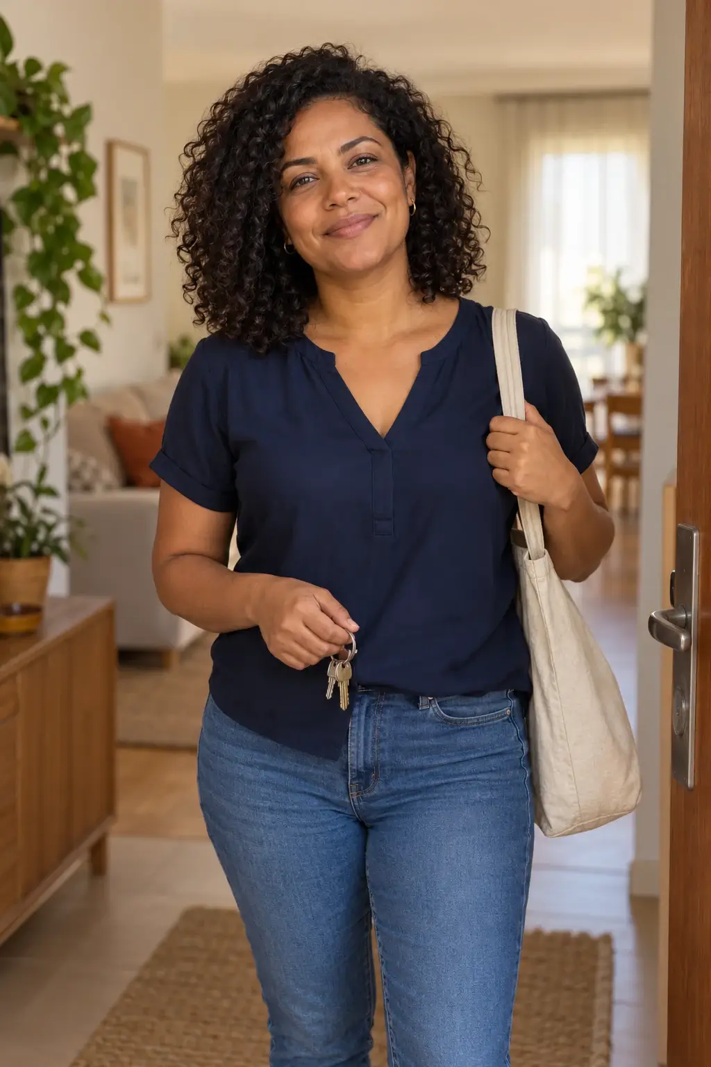 Mulher chegando em casa